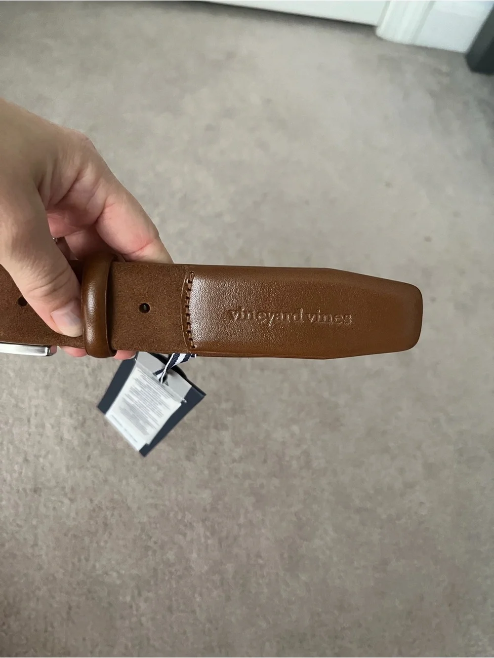 Vineyard Vines Men's Tan Suede and Leather Belt with Silver Buckle